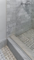 Guest Bathroom with basket weave tile floor