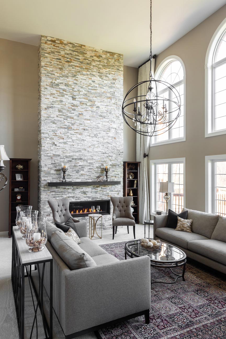 Stone Two Story Fireplace