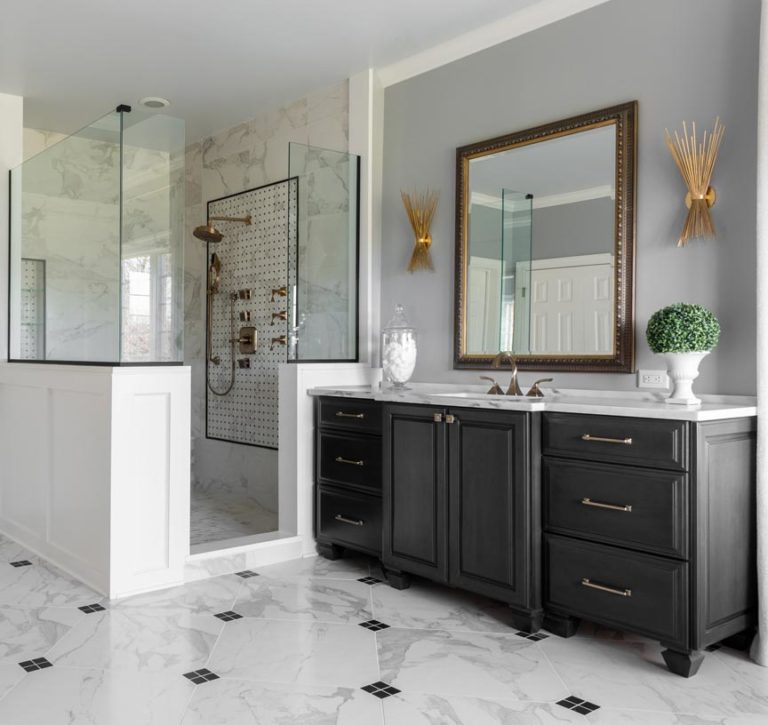 Marble Bathroom Flooring & Shower Wall - Lewis Floor & Home